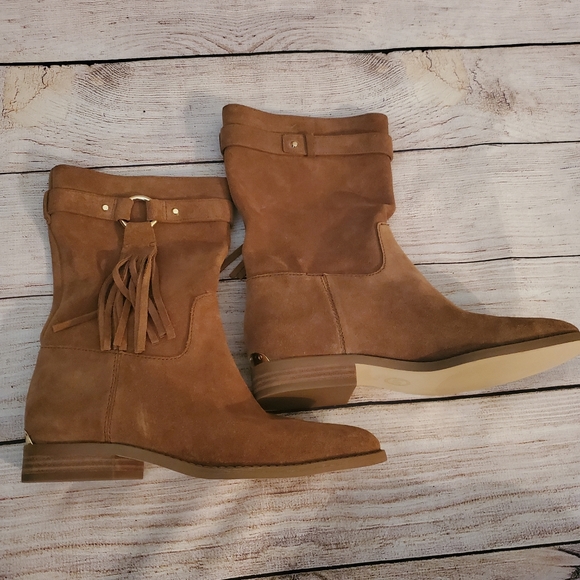 Michael Kors Rhea Dark Carmel Suede Mid Calf Fring - Picture 3 of 14